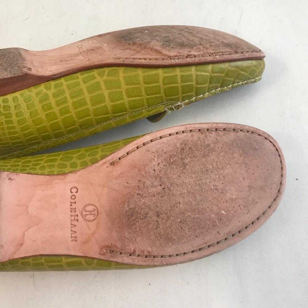 Cole Haan Lime Green Croc-Embossed Leather Loafers with Yellow Accent - Picture 11 of 13